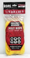 Rope KING HBP-1450 Hollow Braided Poly Rope, Yellow, 1/4" x 50'