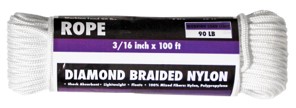 Rope King DBN-316100 Diamond Braided Nylon Rope 3/16" x 100'
