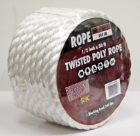 Rope King TP-1250W Twisted Poly Rope, White, 1/2" x 50'