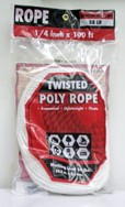 Rope King TP-14100W Twisted Poly Rope, White, 1/4" x 100'
