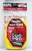 Rope King TP-14100Y Twisted Poly Rope, Yellow, 1/4" x 100'