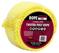 Rope King TP-1450Y Twisted Poly Rope, Yellow, 1/4" x 50'