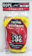 Rope King TP-3850YB Twisted Poly Rope, Yellow/Black, 3/8" x 50'